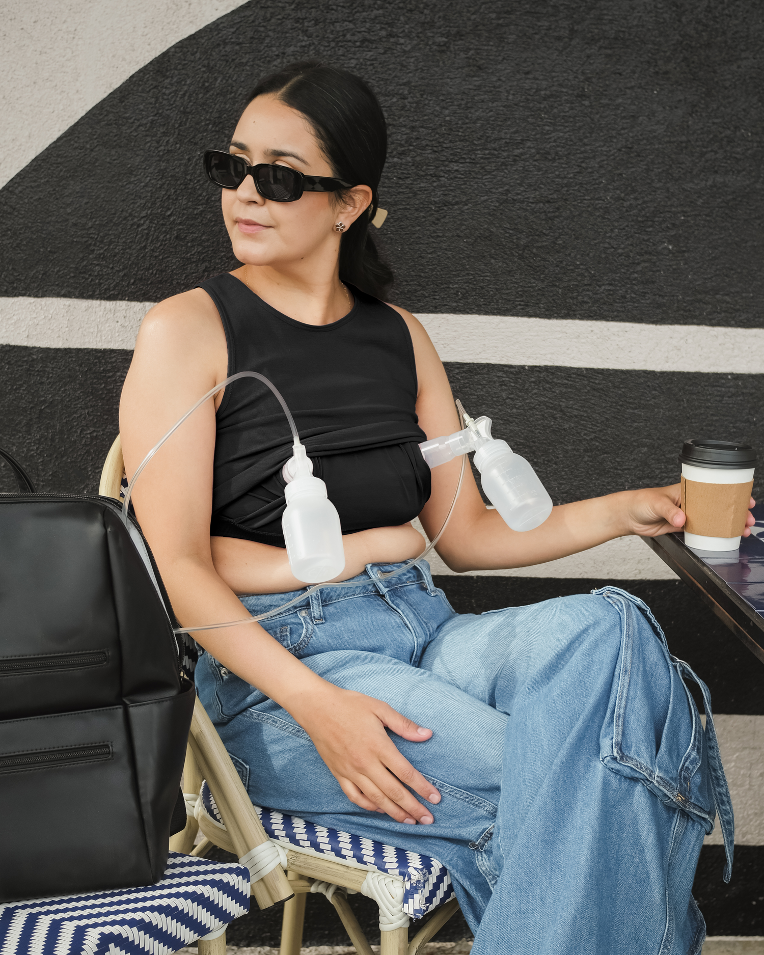 Sublime® Bamboo Hands-Free Pumping Longline Bra Top | Black