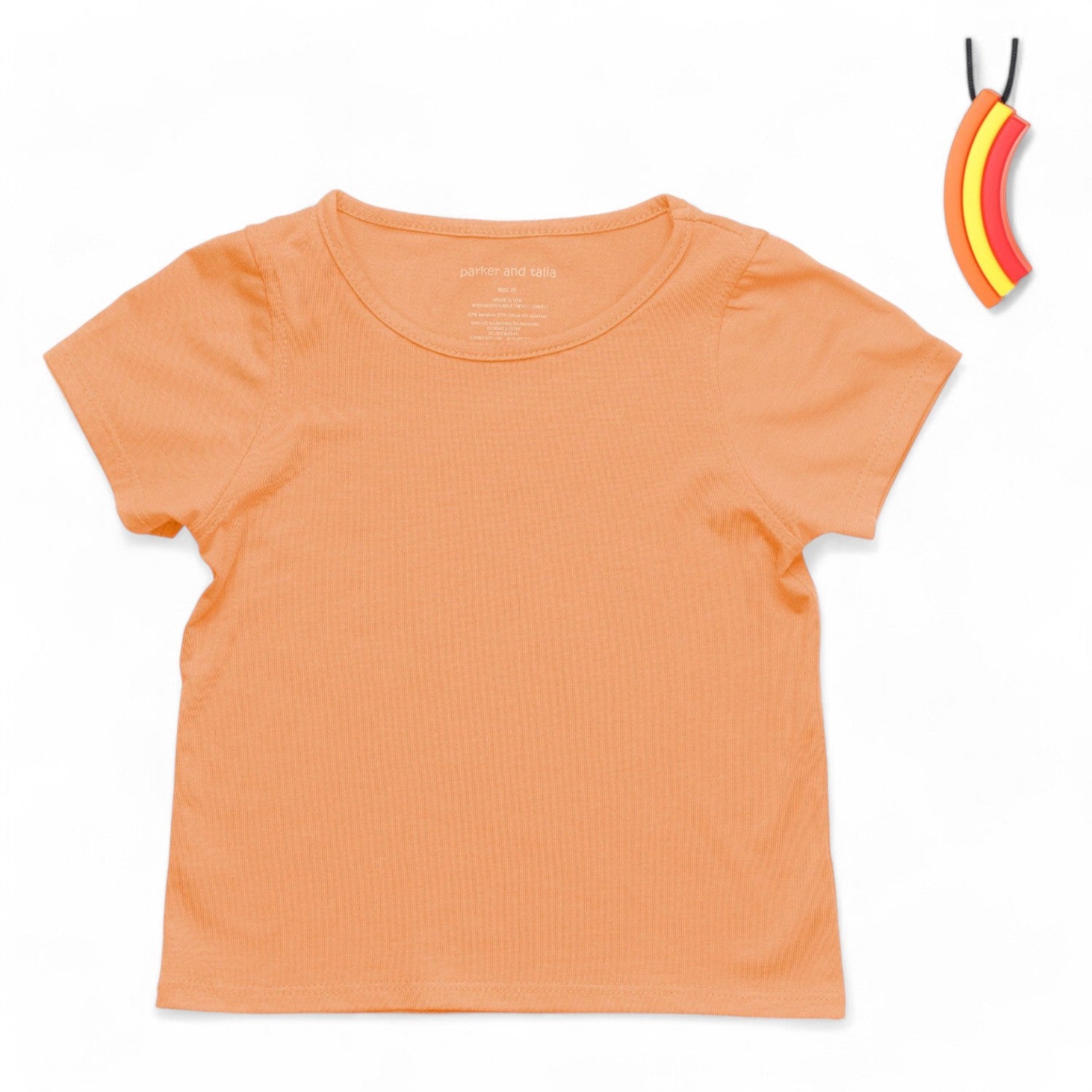 The Everday Sensory Friendly Coral Tee w Chewy Necklace- *actual chewy necklace design may vary, but color will match tee*