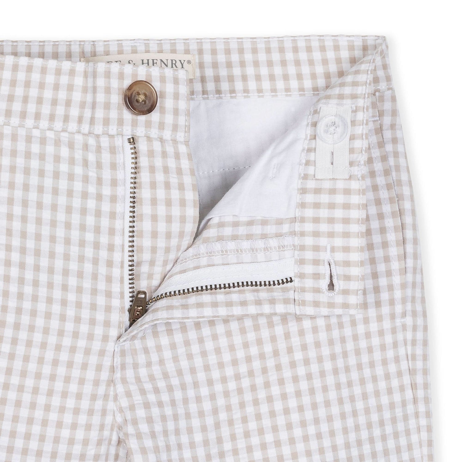 Organic Seersucker Suit Pant Taupe Gingham