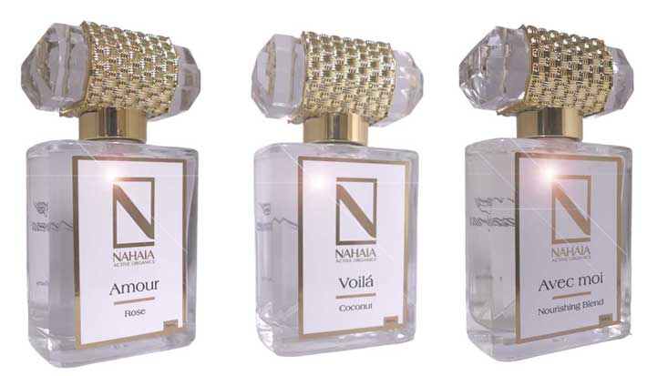 Natural Perfume Gift Set      3 × 1.76 fl oz Eau de Parfum A luxury trio of organic essential oil perfumes: Nourishing Blend, Rose, and Coconut. Natural, non-synthetic, sensual, and uplifting.