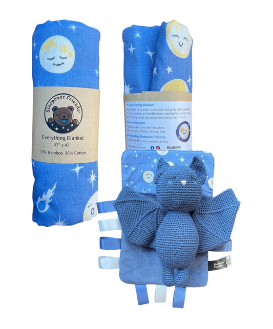 Bedtime everything blanket with Bat in matching sleeping bag