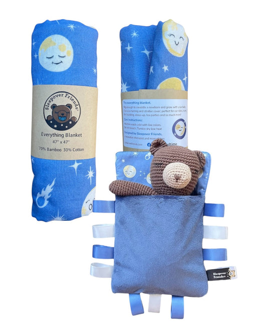 Bedtime everything blanket with Bear in matching sleeping bag