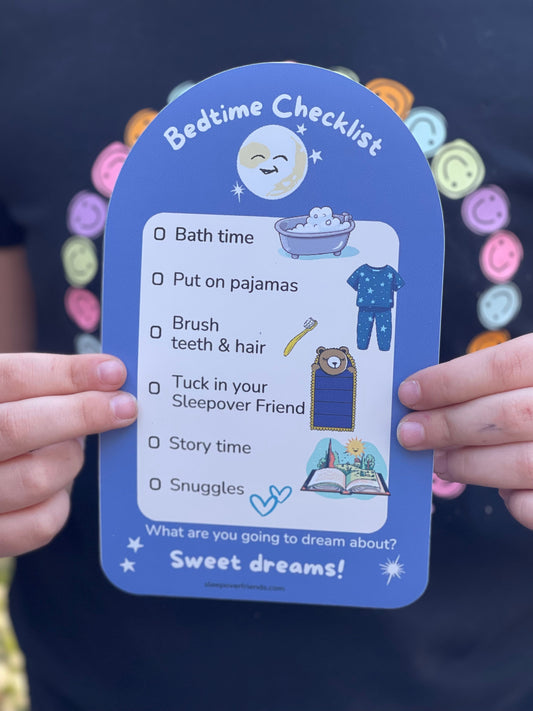 Bat in bedtime sleeping bag with bedtime checklist