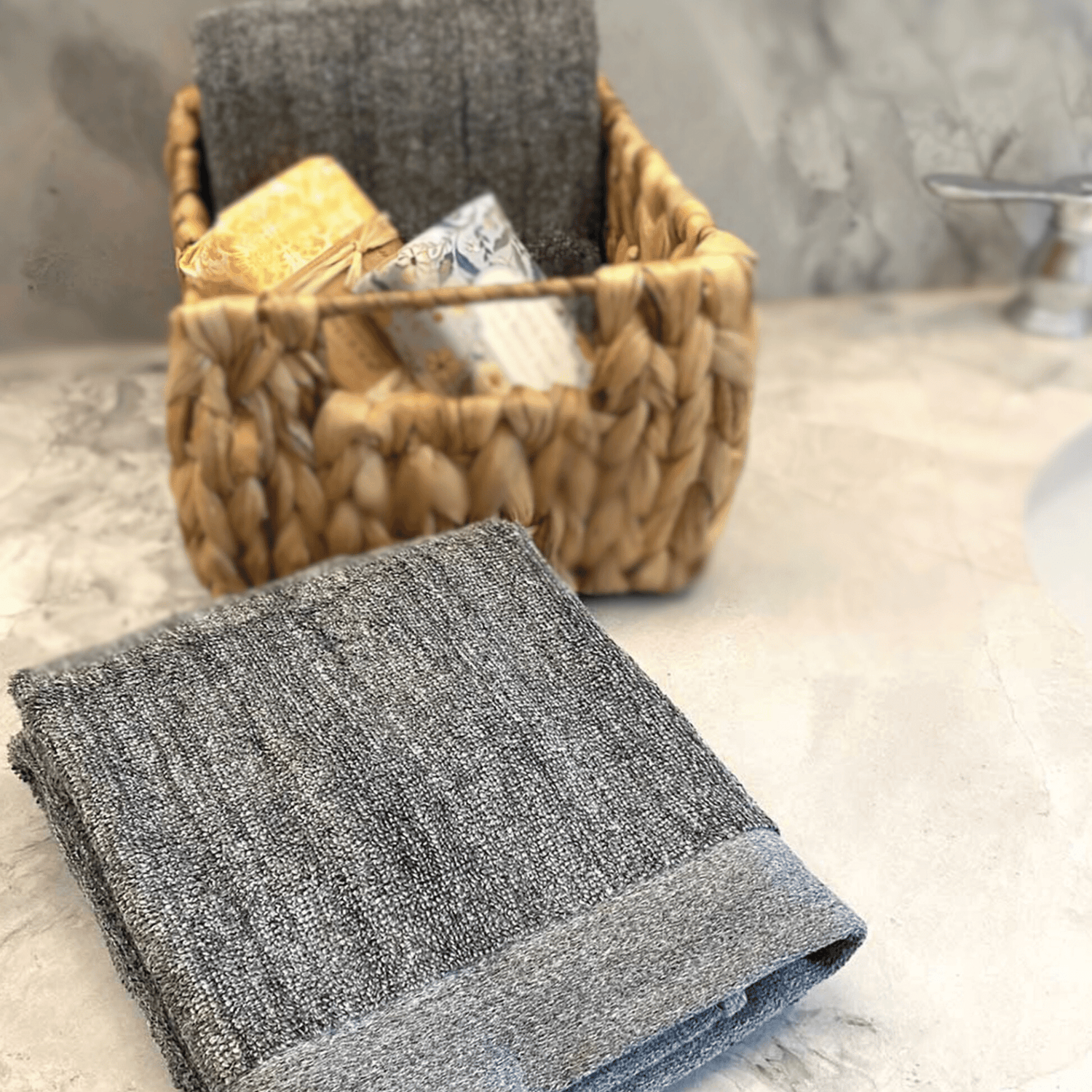 Melange Bamboo Hand Towel 2-pc Set - Charcoal