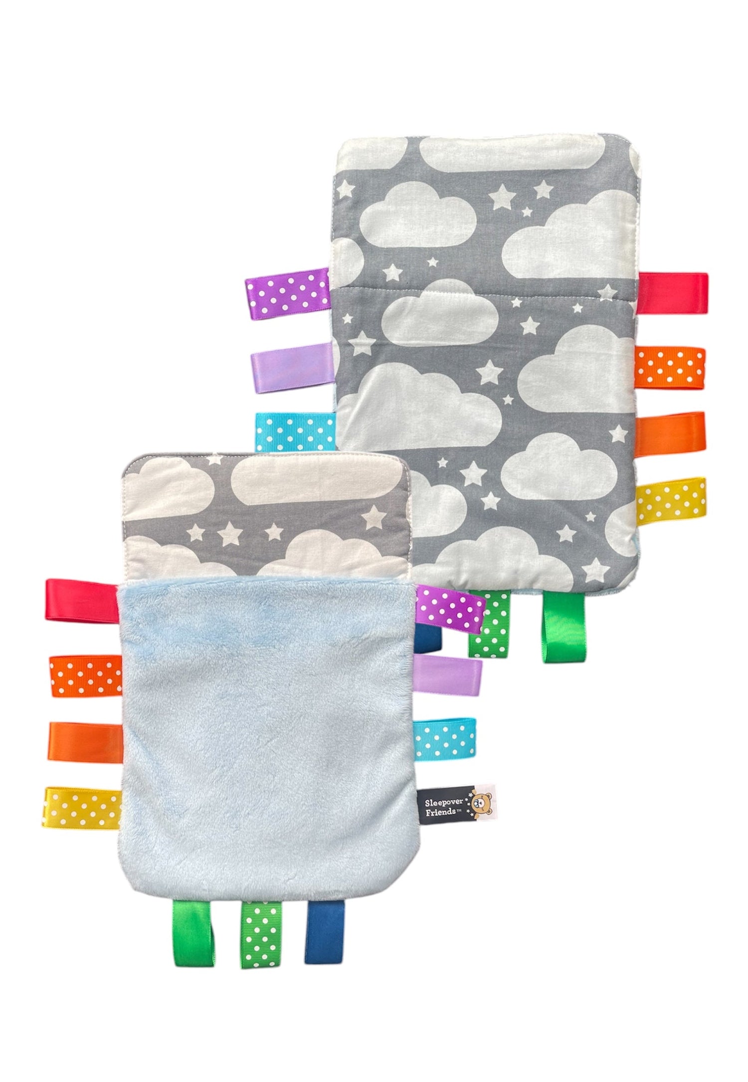 Clouds with rainbows sleeping bag (with sensory ribbons)