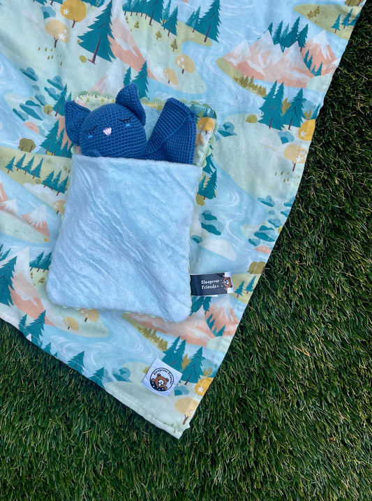 Enchanted River everything blanket with Bat in matching sleeping bag
