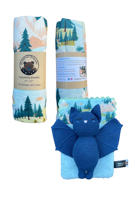 Enchanted River everything blanket with Bat in matching sleeping bag