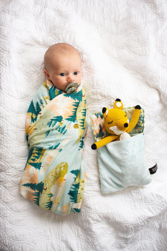 Enchanted River everything blanket with Fox in matching sleeping bag