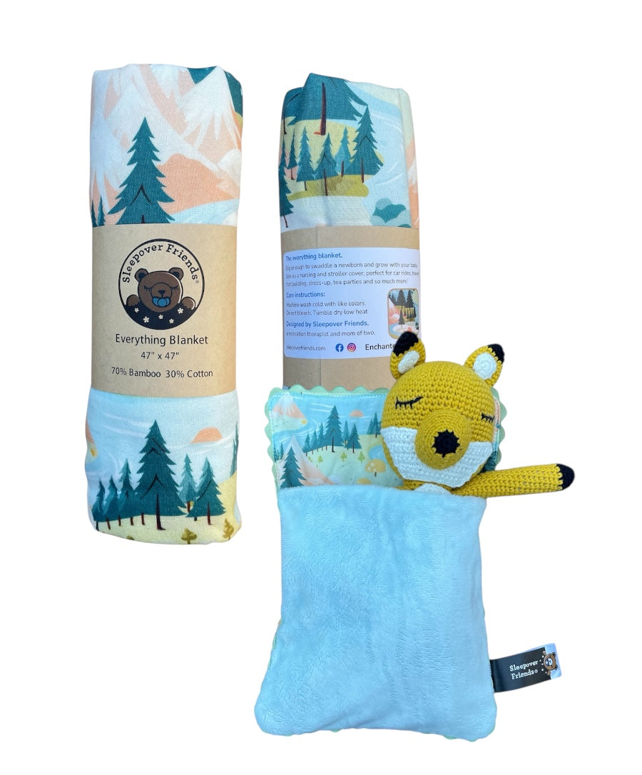Enchanted River everything blanket with Fox in matching sleeping bag