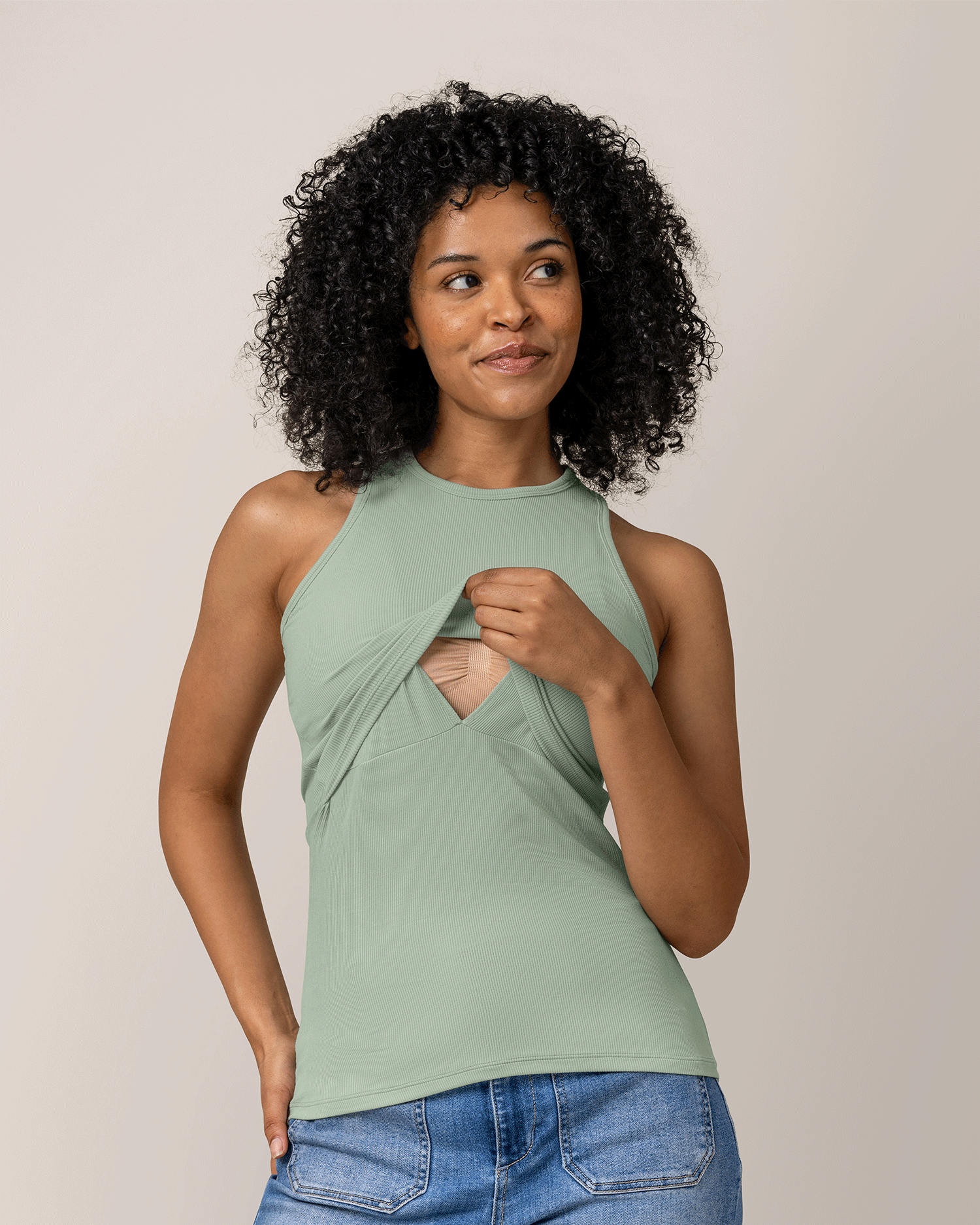 Ribbed Bamboo Racerback Nursing Tank | Aqua Mist