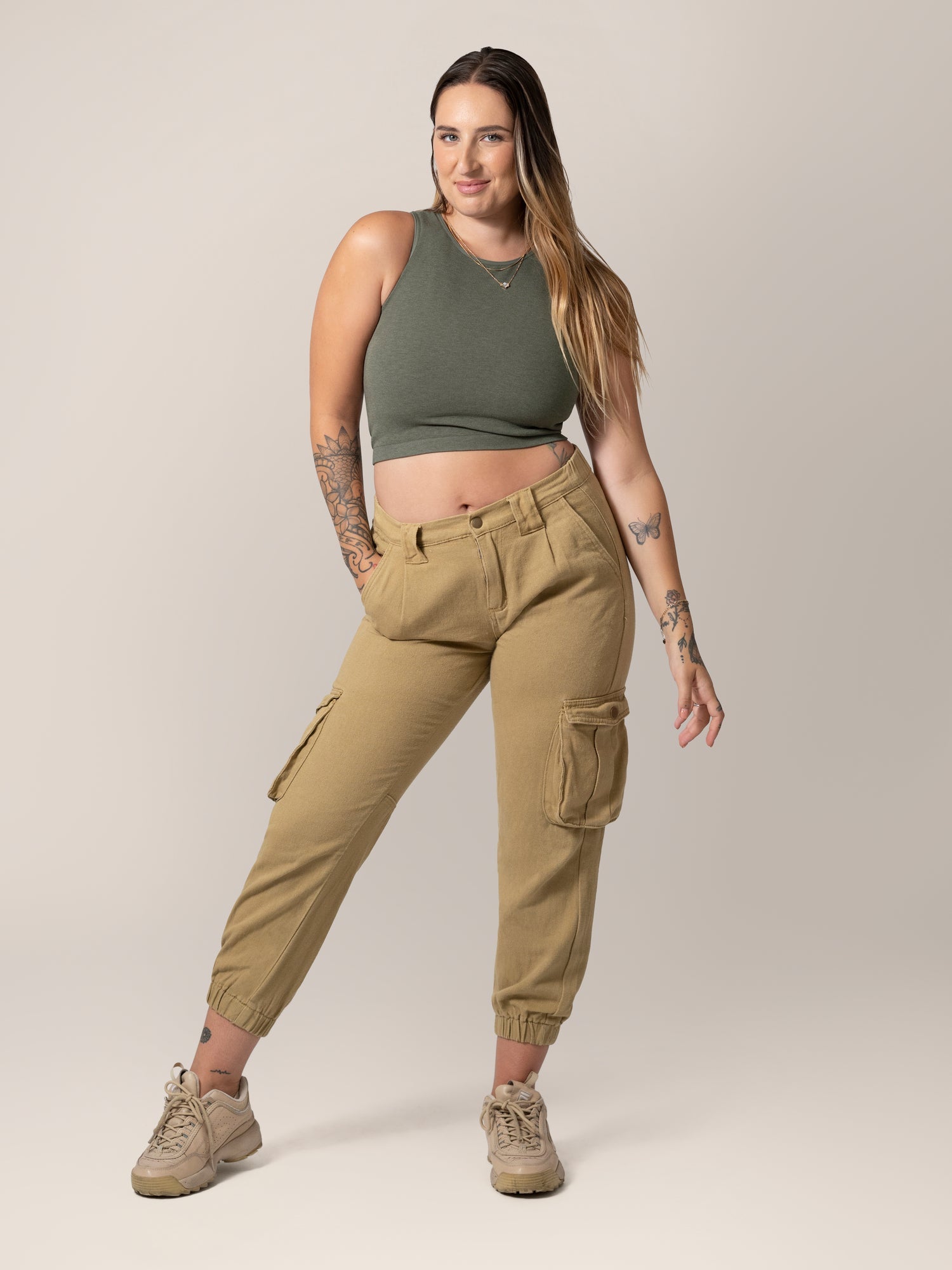 Sublime® Bamboo Maternity & Nursing Longline Bra Top | Olive Heather