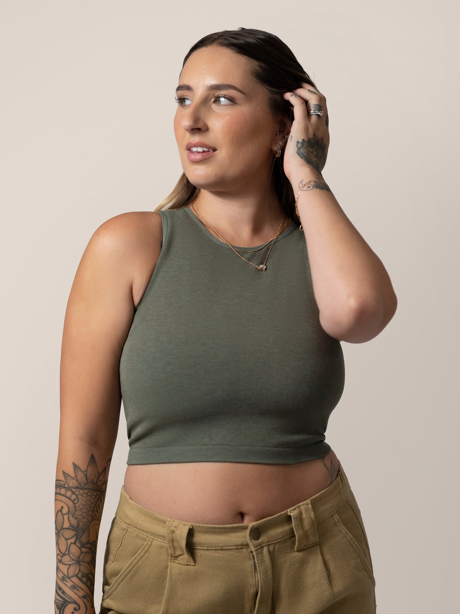 Sublime® Bamboo Maternity & Nursing Longline Bra Top | Olive Heather