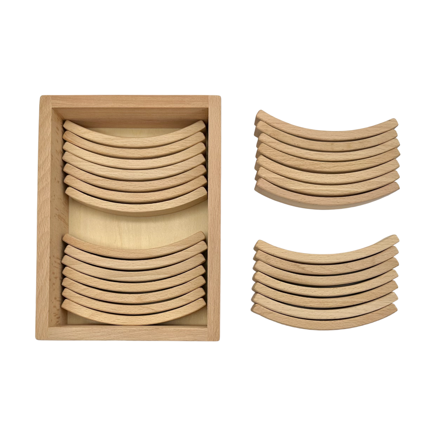 **Pre-order (Ships in 2-3 Weeks)**28 Pcs Mini Curved Natural Wooden Building Blocks with Storage Tray