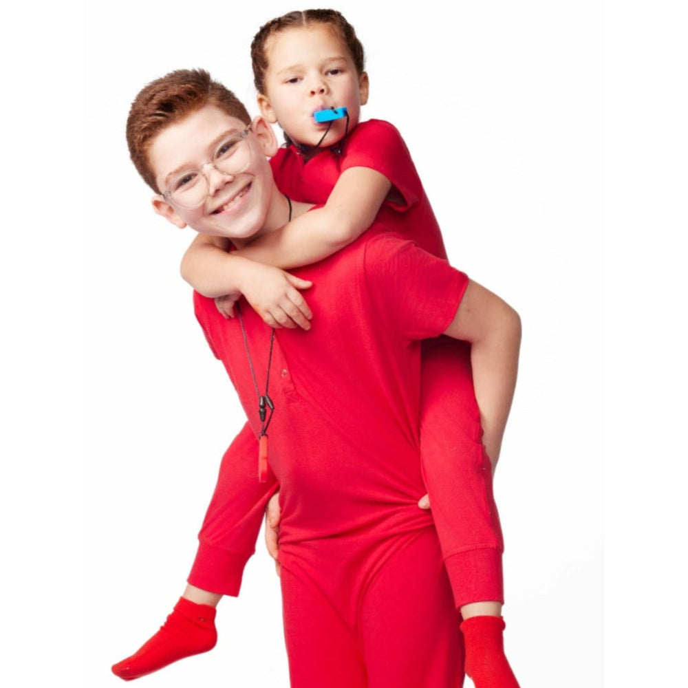 Ultimate Comfort Playsuit w Chewy Sensory Bracelet-RED