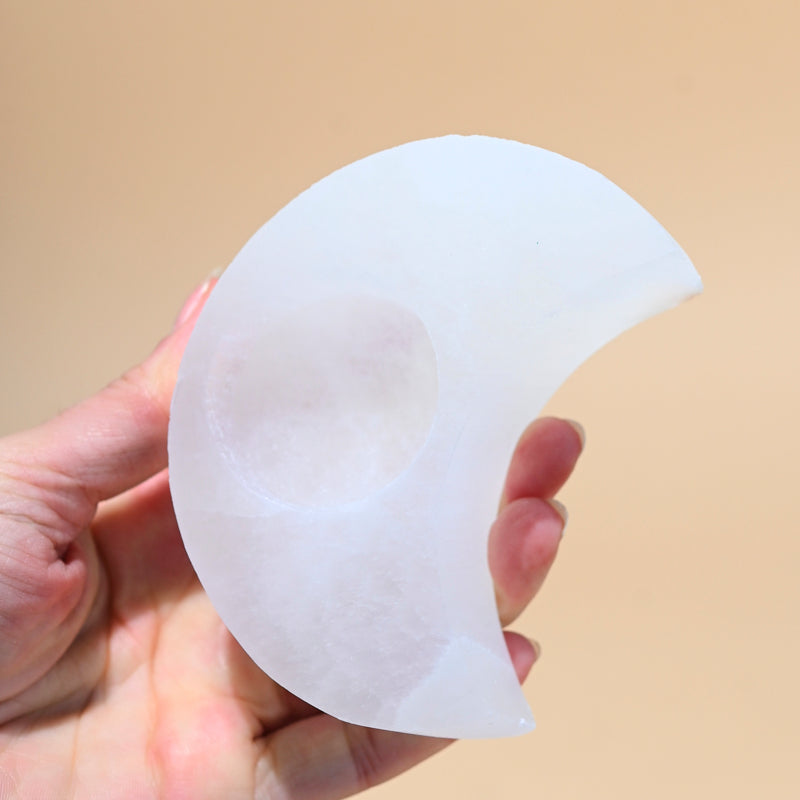 Selenite Moon Candle Holder
