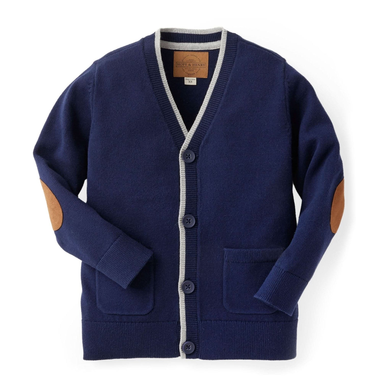 Tipped Organic Cardigan with Elbow Patches